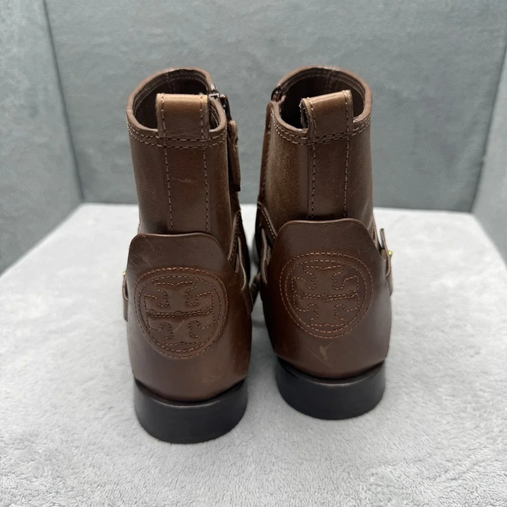 Tory Burch Colton Brown Leather Ankle Moto Boots Booties Women's Size 8M 50903